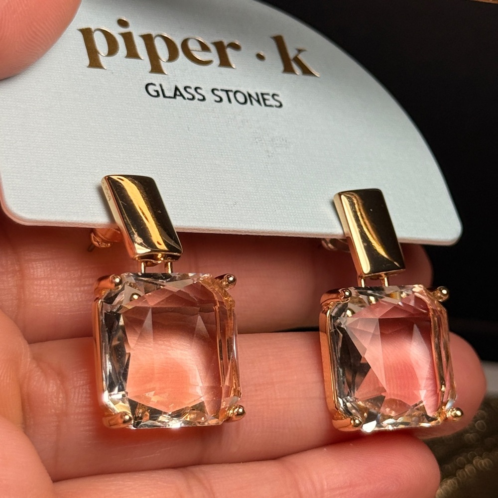 Piper Gold and White Modern Drop Earrings - Picture 5 of 6